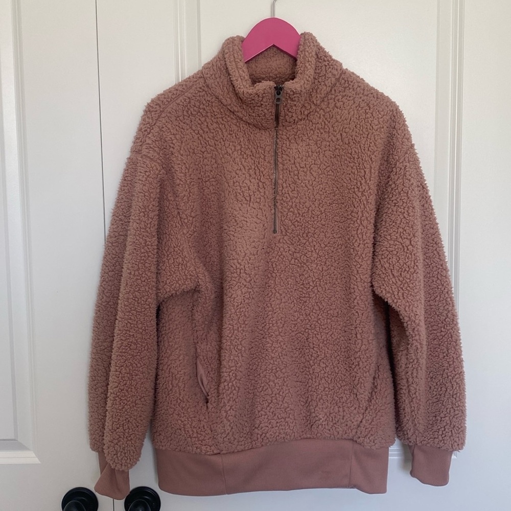 American Eagle Women’s Dusty Rose Pink Sherpa Pullover Sweatshirt‎ Size …